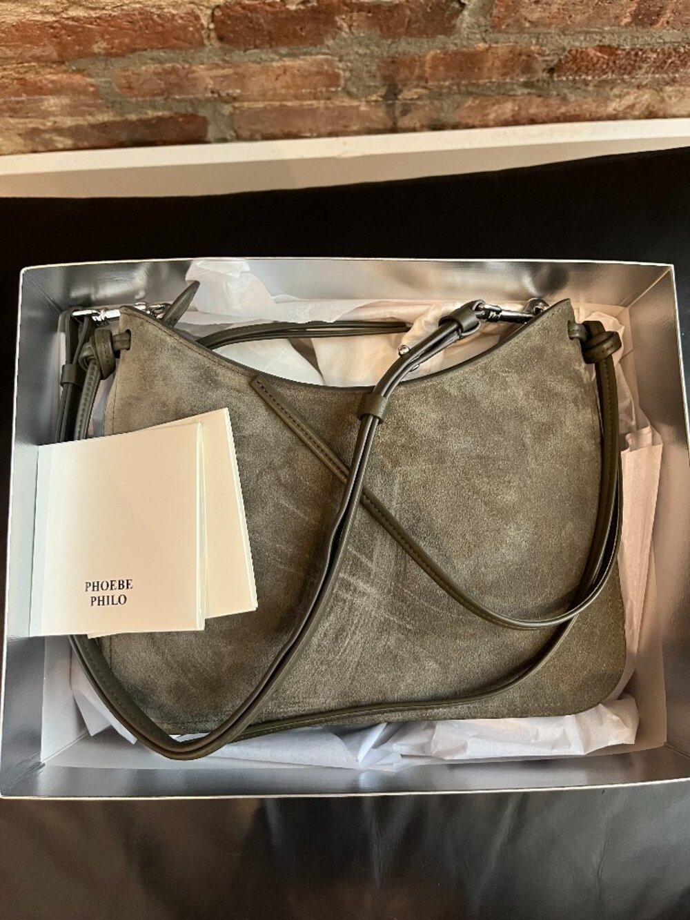Phoebe Philo NWT Army Green Small Gig Suede Shoulder Bag